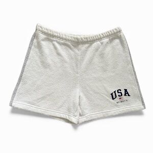 Vintage 80s Cotton Blend Terry Cloth White USA Key West Drawstring Shorts Medium